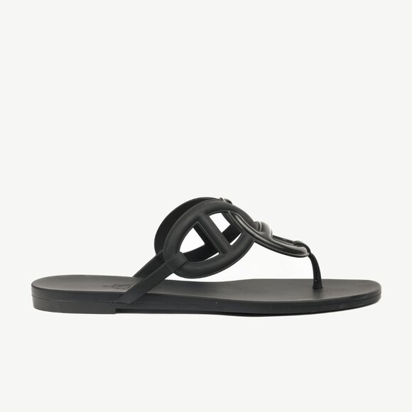 Hermes Egerie Noir Rubber Chaine d'Ancre Thong Sandals - Picture 2 of 11